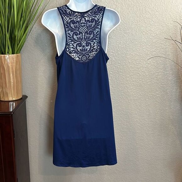 #314 Linea Donatella, navy blue fancy tank/dress size small - Picture 6 of 8